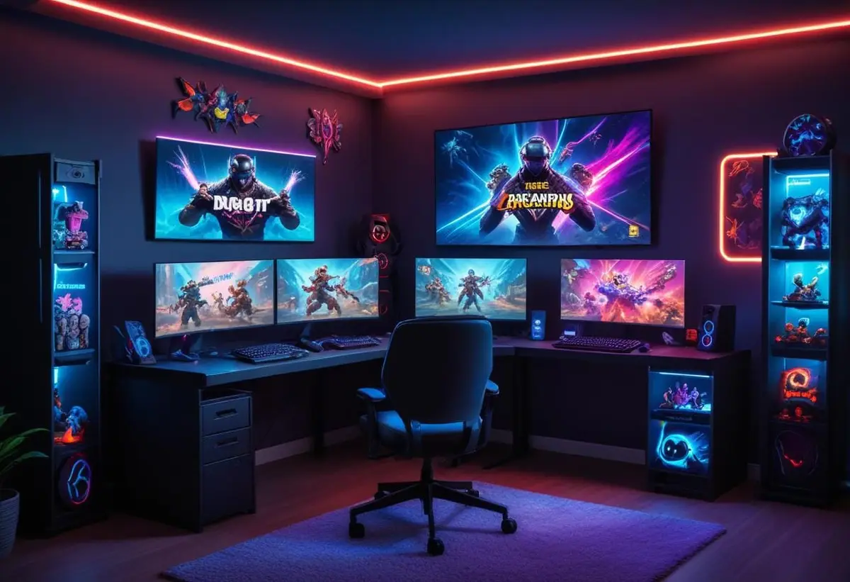 Drömmen om ett perfekt gamingrum för killar illustration